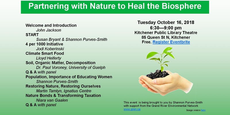 Heal the biosphere — Oct 16 at Kitchener Public&nbsp;Library